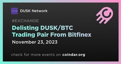 DUSK/BTC Trading Pair to Be Delisted From Bitfinex on November 23rd
