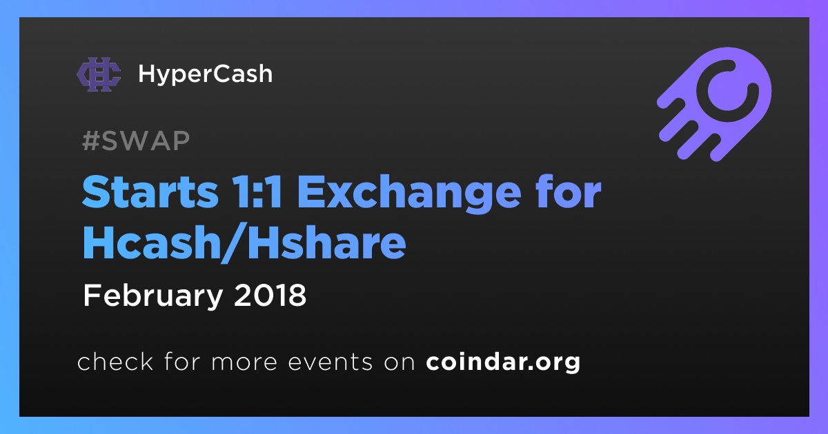 Starts 1:1 Exchange for Hcash/Hshare