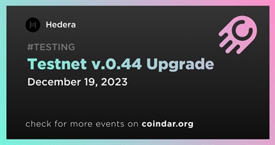 Hedera to Upgrade Testnet v.0.44 on December 5th