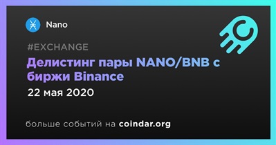 Делистинг пары NANO/BNB с биржи Binance