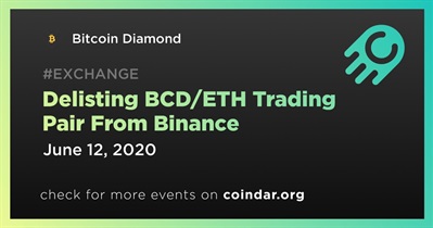 Delisting BCD/ETH Trading Pair From Binance