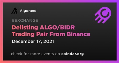 Eliminación del par comercial ALGO/BIDR de Binance