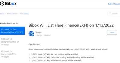 Листинг на бирже Bibox