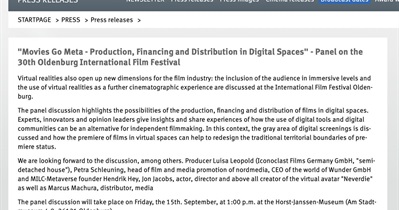 Media Licensing Token примет участие в «30th Oldenburg Film Festival» в Ольденбурге 15 сентября